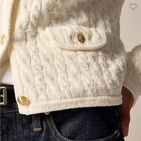 J Crew Odette cable-knit sweater lady jacket in cotton-blend bouclé Small Ivory - Picture 5 of 11